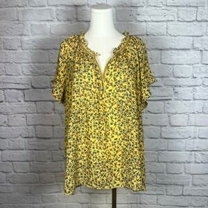 Max Studio Women's 2X Yellow Floral Ruffle Blouse | Boho Peasant